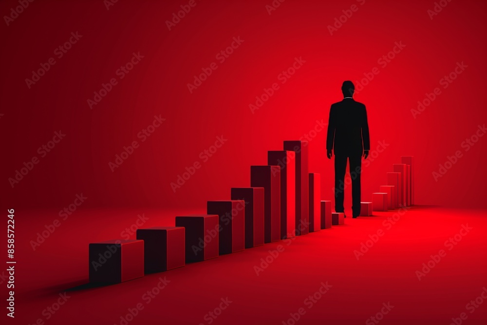 Business Problem Illustration with Falling Domino and Businessman Silhouette Business Problem Illustration with Falling Domino and Businessman Silhouette