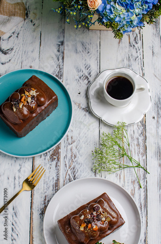 chocolate cake and coffee