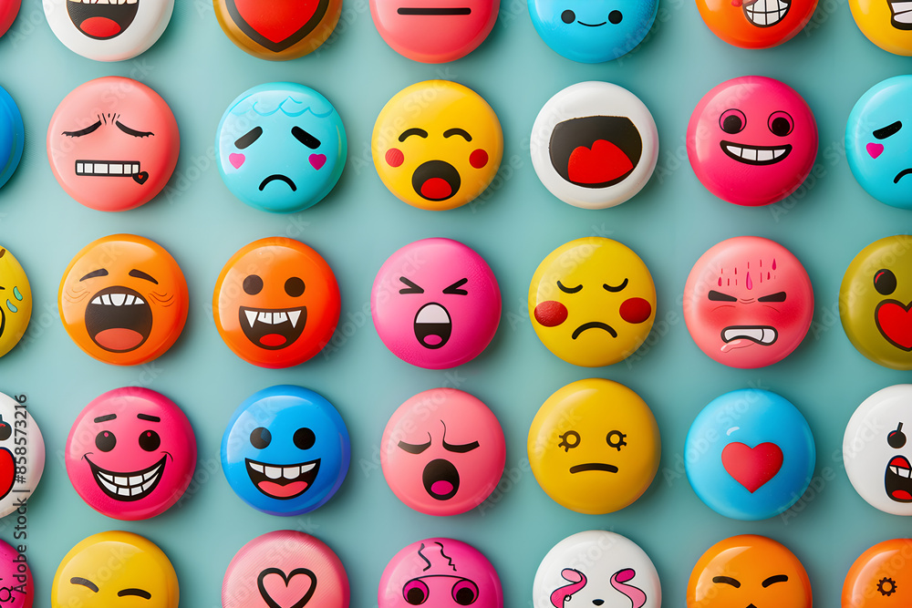 Vibrant Collage of Emotion Icons Depicting a Range of Human Feelings: From Joy and Sadness to Love and Surprise, a Story of Shared Human Experiences Vibrant Collage of Emotion Icons Depicting a Range of Human Feelings: From Joy and Sadness to Love and Surprise, a Story of Shared Human Experiences
