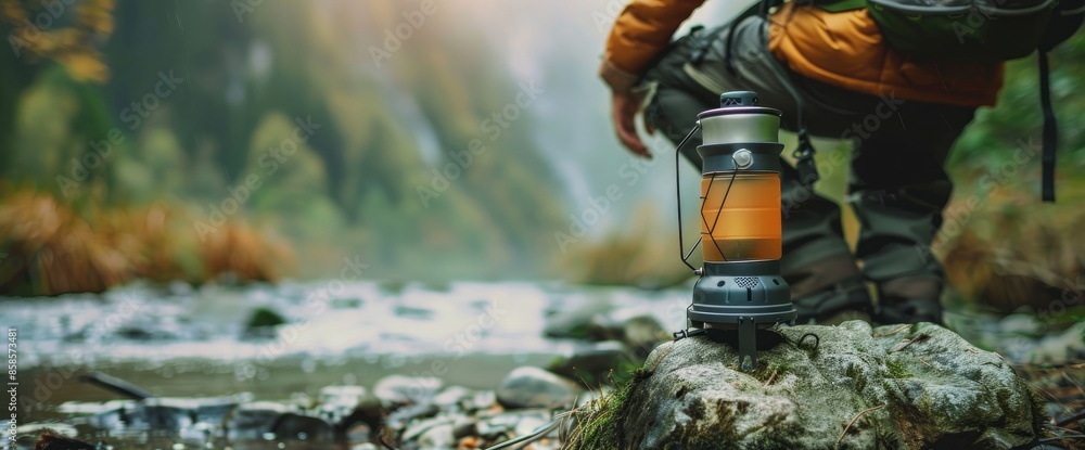 Backpacker Using A Camp Stove Backpacker Using A Camp Stove