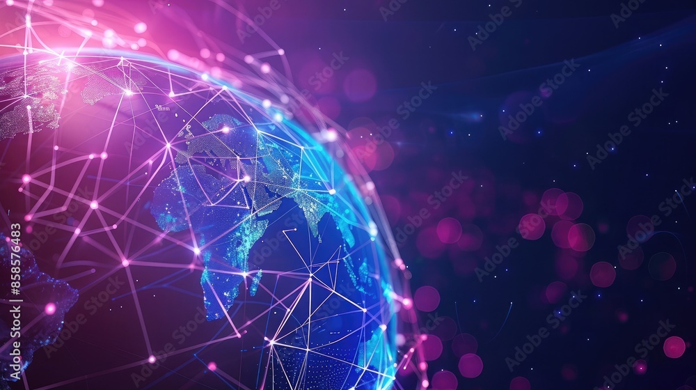 Globe with digital network lines connecting to various devices, symbolizing the concept of global internet technology Globe with digital network lines connecting to various devices, symbolizing the concept of global internet technology