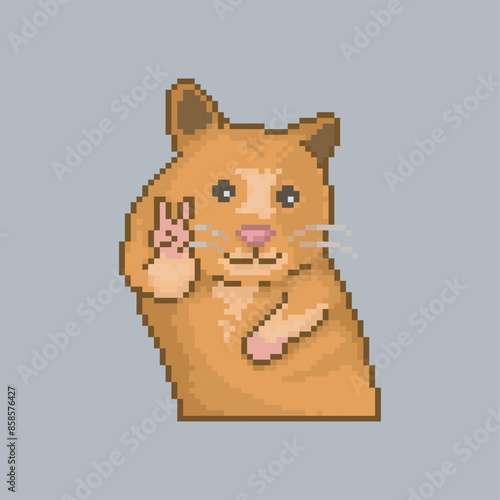 Hamster making the peace and love sign, pixel art meme