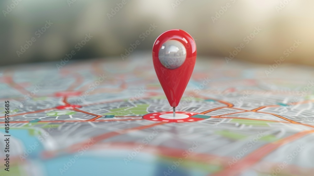 Red navigation pin on paper map. Travel concept. 3d vector illustration Red navigation pin on paper map. Travel concept. 3d vector illustration