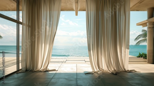 Ocean View Through Sheer Curtains