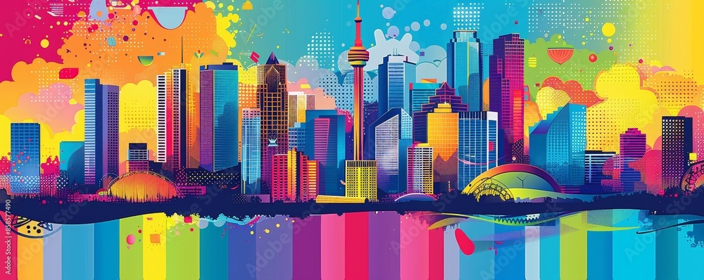 Vector illustration of a city skyline in pop art retro style Vector illustration of a city skyline in pop art retro style
