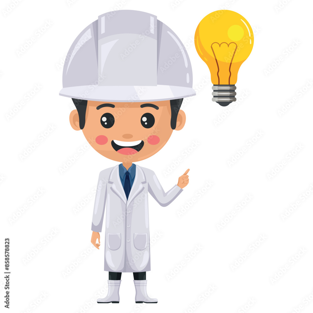 Quality control supervisor with a light bulb. Food industry engineer. Creative concept for the generation of ideas. Chief food safety engineer. Science, technology and safety in food production Quality control supervisor with a light bulb. Food industry engineer. Creative concept for the generation of ideas. Chief food safety engineer. Science, technology and safety in food production