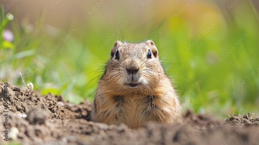 Adorable gopher protecting its nest with focus on it Room for text Adorable gopher protecting its nest with focus on it Room for text
