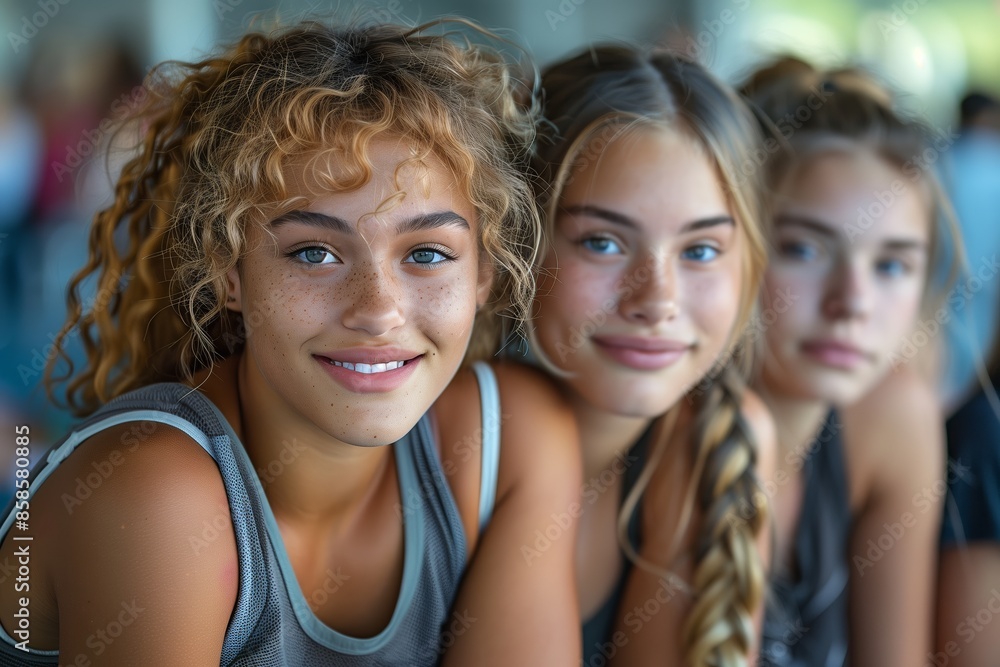Three Young Women Smiling Together During a Summer Day Three Young Women Smiling Together During a Summer Day