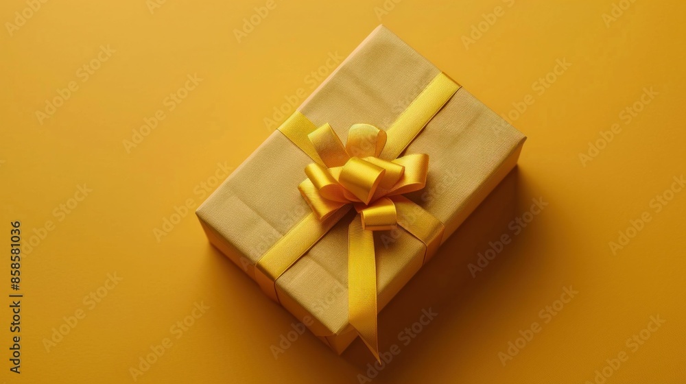 Yellow gift box with bow on bright background for holiday celebrations and special occasions Yellow gift box with bow on bright background for holiday celebrations and special occasions