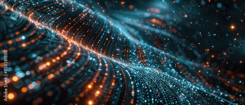 Within the circuits of a sentient AI, a digital landscape teems with data streams and pulsating nodes of information.