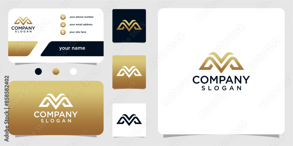 abstract, modern, simple letter m logo template with business card abstract, modern, simple letter m logo template with business card
