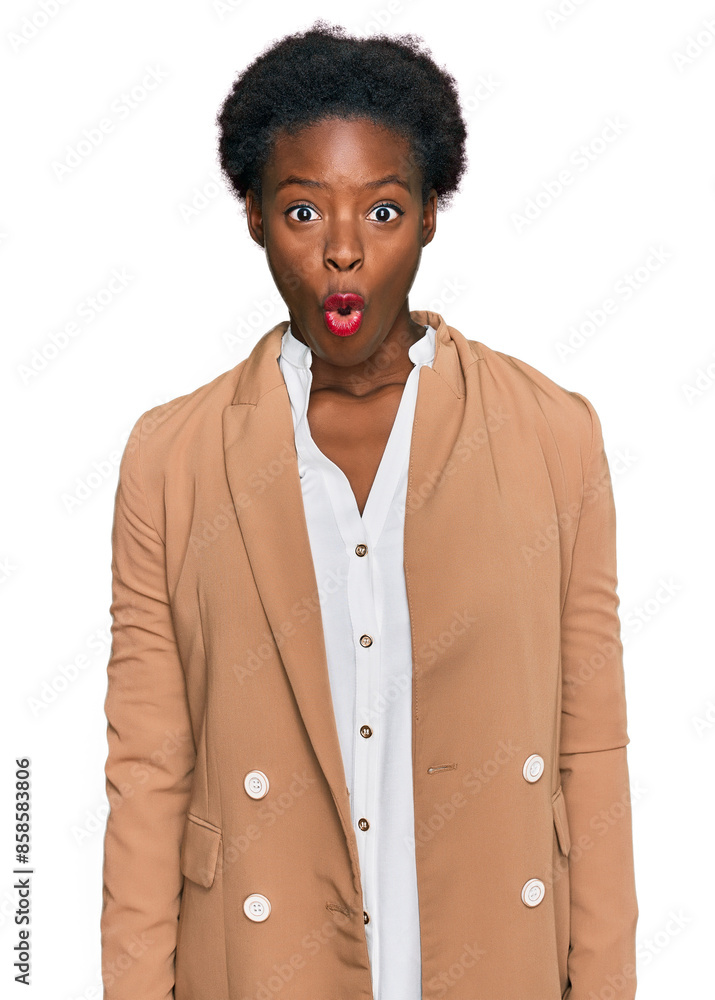 Φωτογραφία Young african american girl wearing business clothes scared and amazed with open