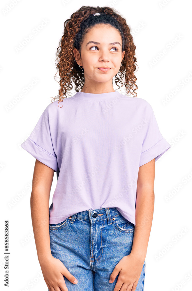 Φωτογραφία Beautiful kid girl with curly hair wearing casual clothes smiling looking to the side and staring away thinking