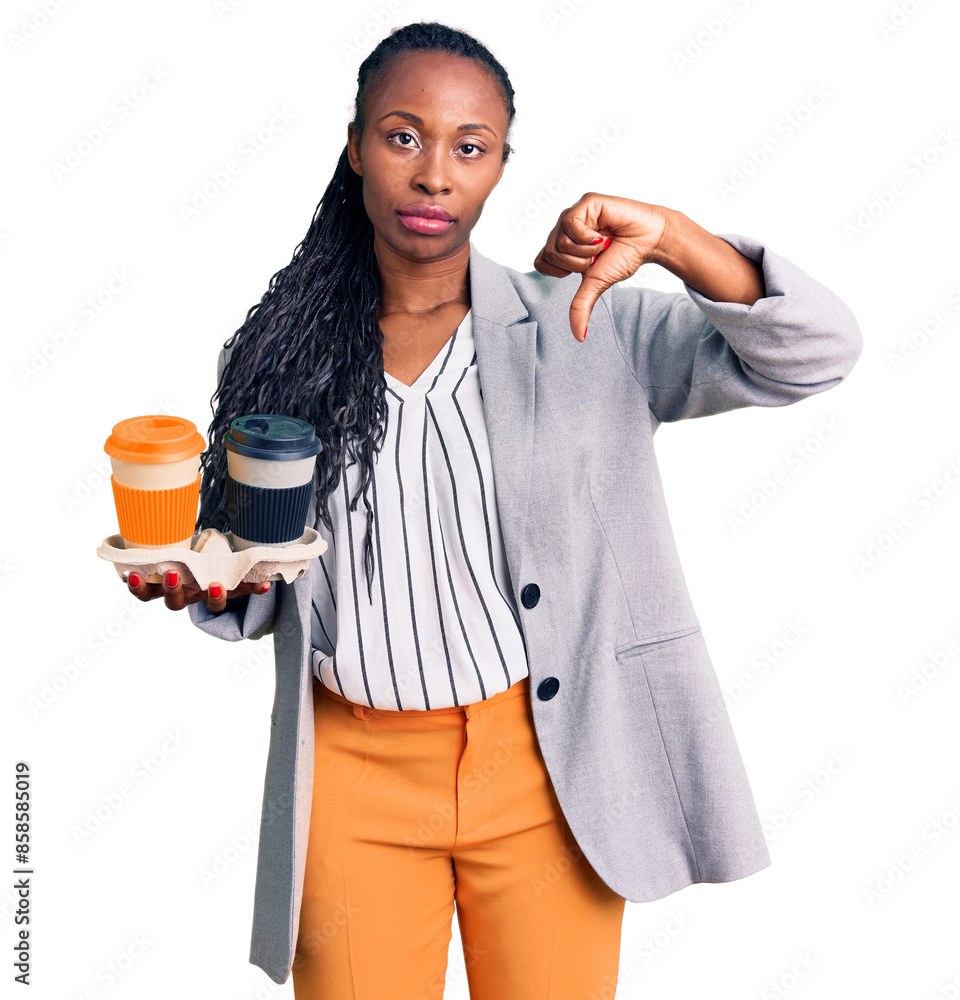 Φωτογραφία Young african american woman wearing business clothes holding take away cup of c