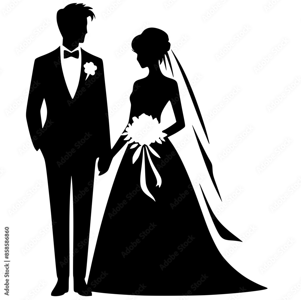 Romantic bride and groom silhouette Romantic bride and groom silhouette