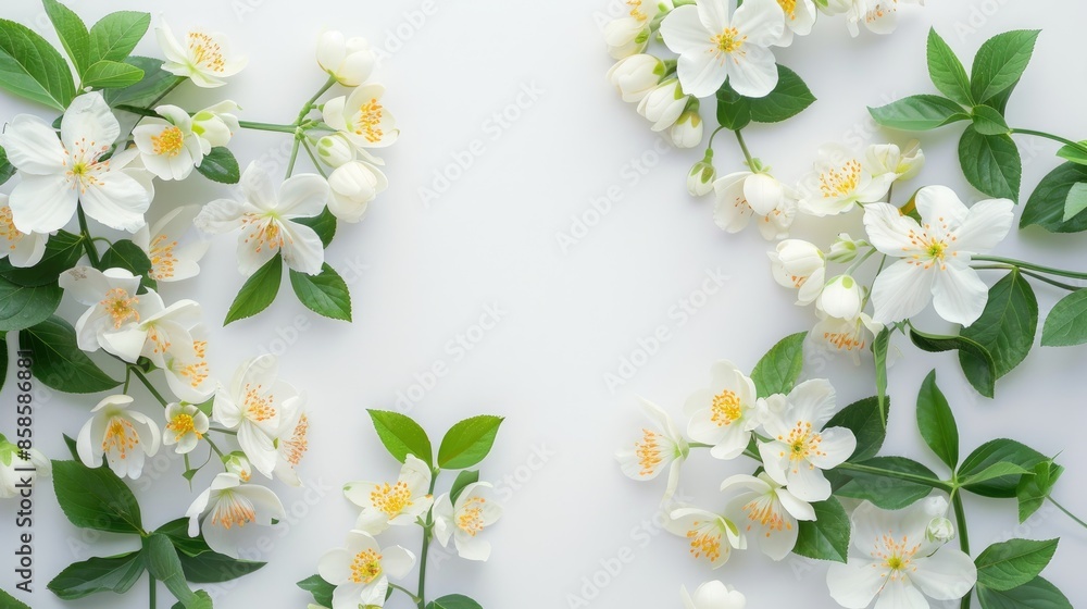 Mock Orange Flowers on White Background with Text Space Mock Orange Flowers on White Background with Text Space