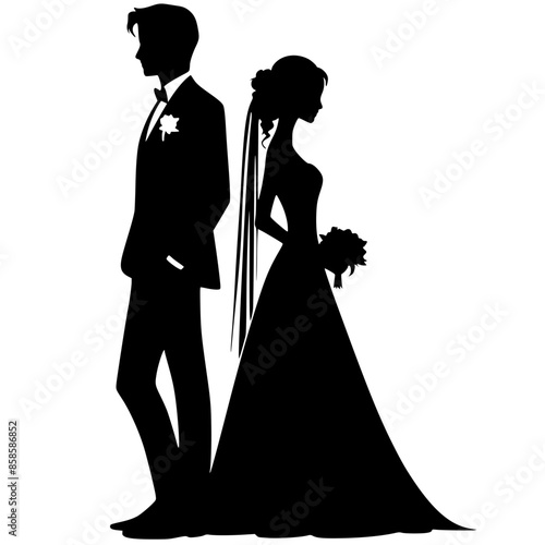 Romantic bride and groom silhouette