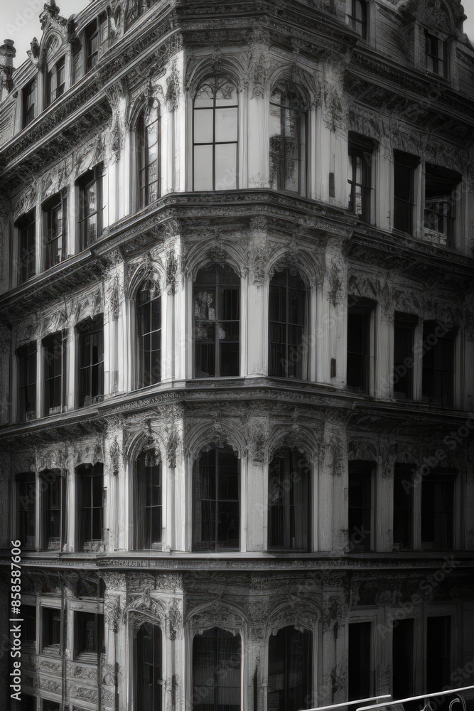 The old building on black and white The old building on black and white