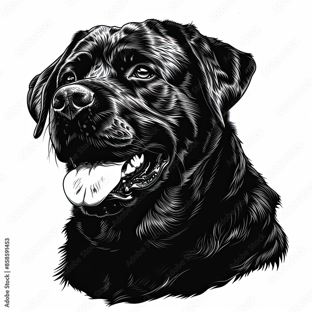 Obraz premium A black and white drawing of a rottweiler dog