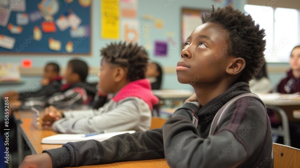 Students in the classroom sit at desks and actively participate in the lesson. AI generative. Students in the classroom sit at desks and actively participate in the lesson. AI generative.