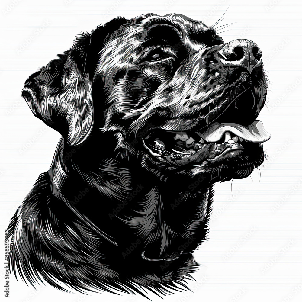 Obraz premium A black and white drawing of a rottweiler dog