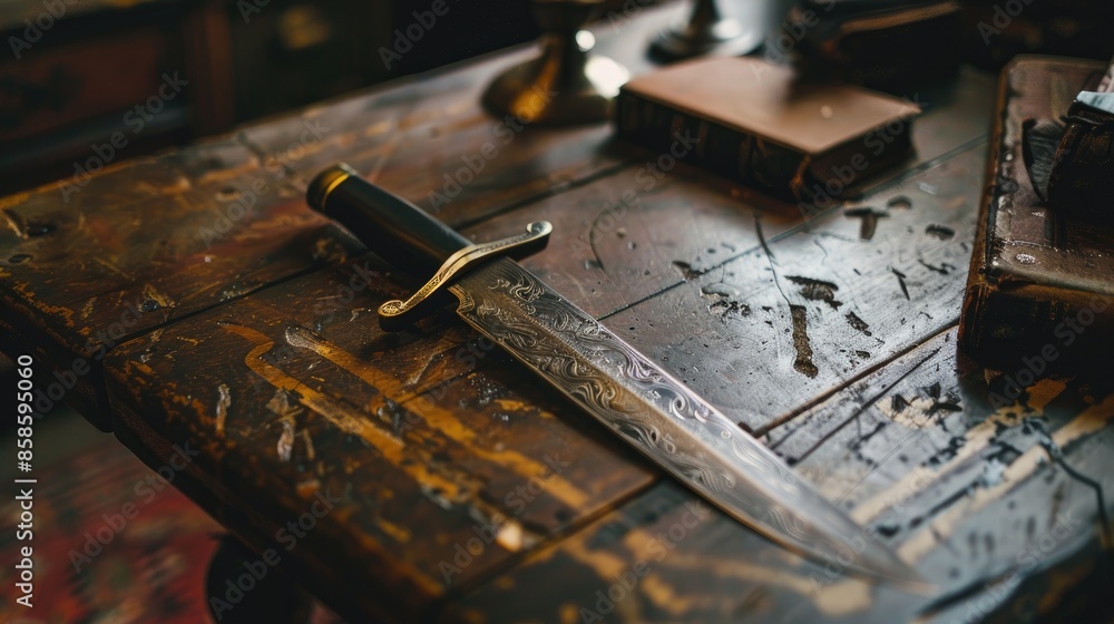 Antique blade placed on table Antique blade placed on table