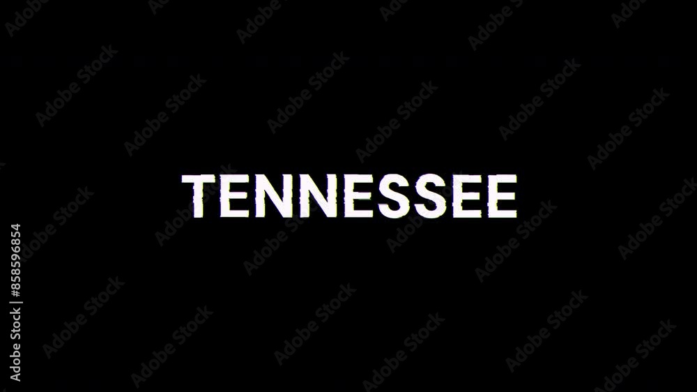 Tennessee text with screen effects of technological failures. Spectacular screen glitch with various kinds of interference. Looped Tennessee text with screen effects of technological failures. Spectacular screen glitch with various kinds of interference. Looped