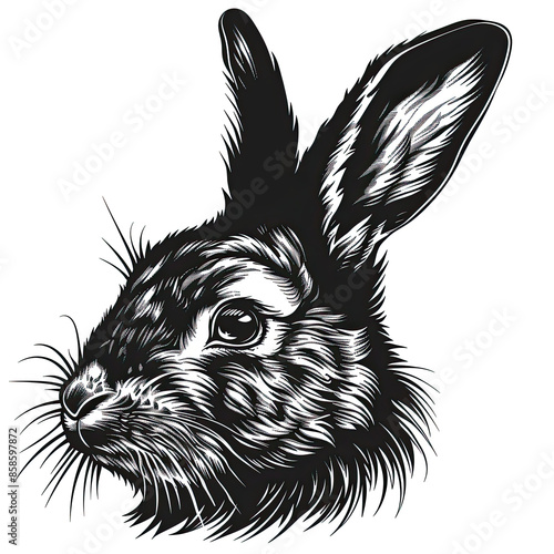 A black and white drawing of a rabbit 's head photo