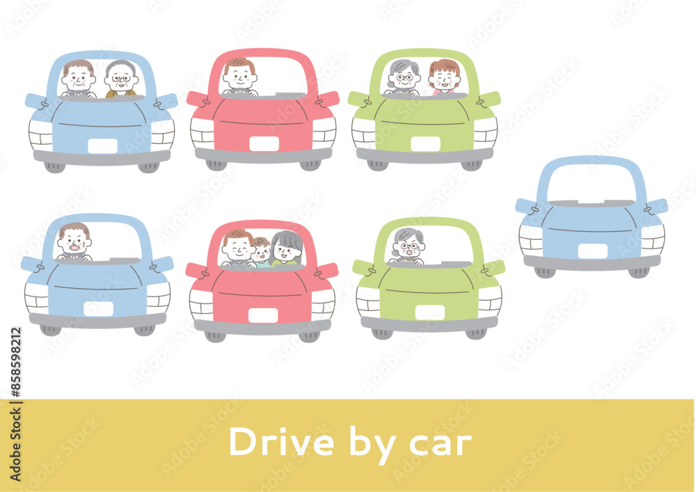 いろいろな車に乗っている人物のイラストセット