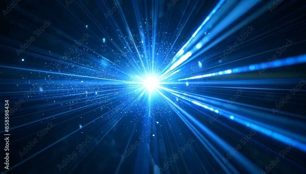 A striking background featuring blue laser beams radiating from a bright central point. The image exudes a futuristic and high-tech ambiance, perfect for use in technology-related design projects. A striking background featuring blue laser beams radiating from a bright central point. The image exudes a futuristic and high-tech ambiance, perfect for use in technology-related design projects.