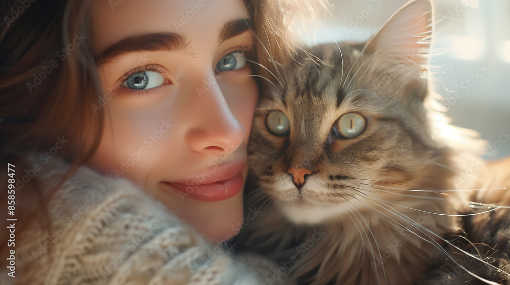 Portrait of beautiful smiling young woman holding cute cat. Portrait of beautiful smiling young woman holding cute cat.
