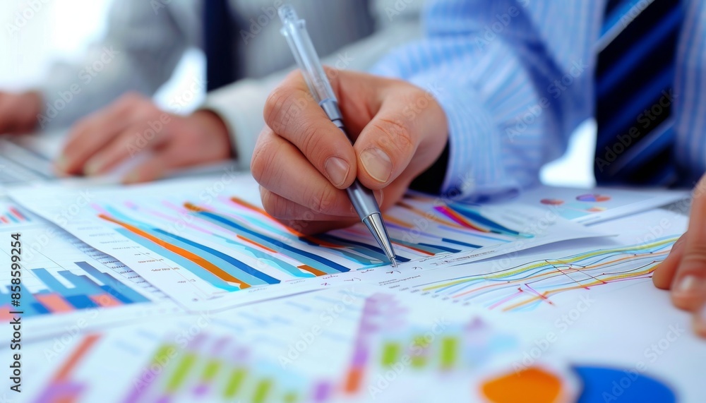 Analyzing Sales Performance: Professionals Reviewing Detailed Charts and Graphs Analyzing Sales Performance: Professionals Reviewing Detailed Charts and Graphs