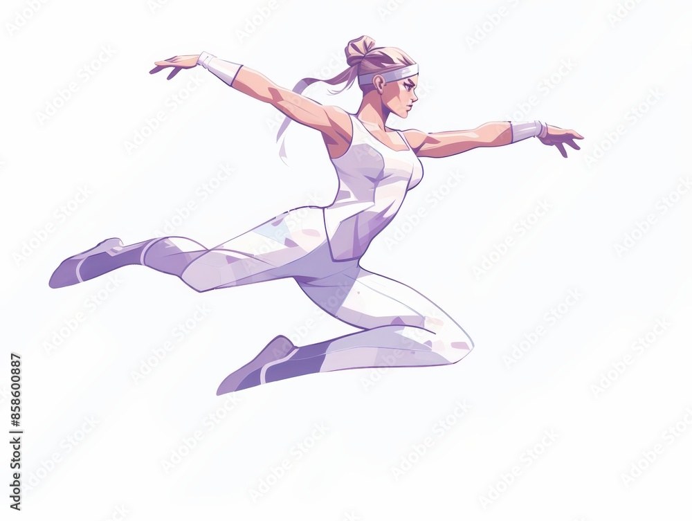 Dynamic illustration of a female superhero in a white suit, captured in mid-flight, illustrating strength and grace. Dynamic illustration of a female superhero in a white suit, captured in mid-flight, illustrating strength and grace.
