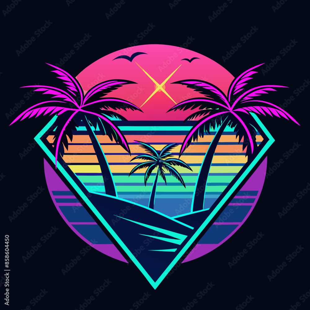 Beach logo, travel logo, palm tree, retro beach logo, beach resort logo ...