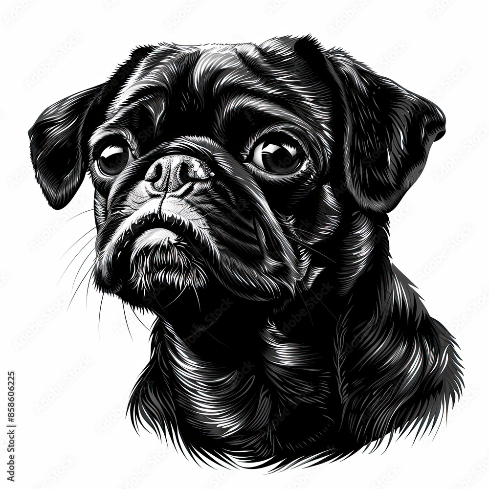 Fototapeta premium A black and white drawing of a pug dog