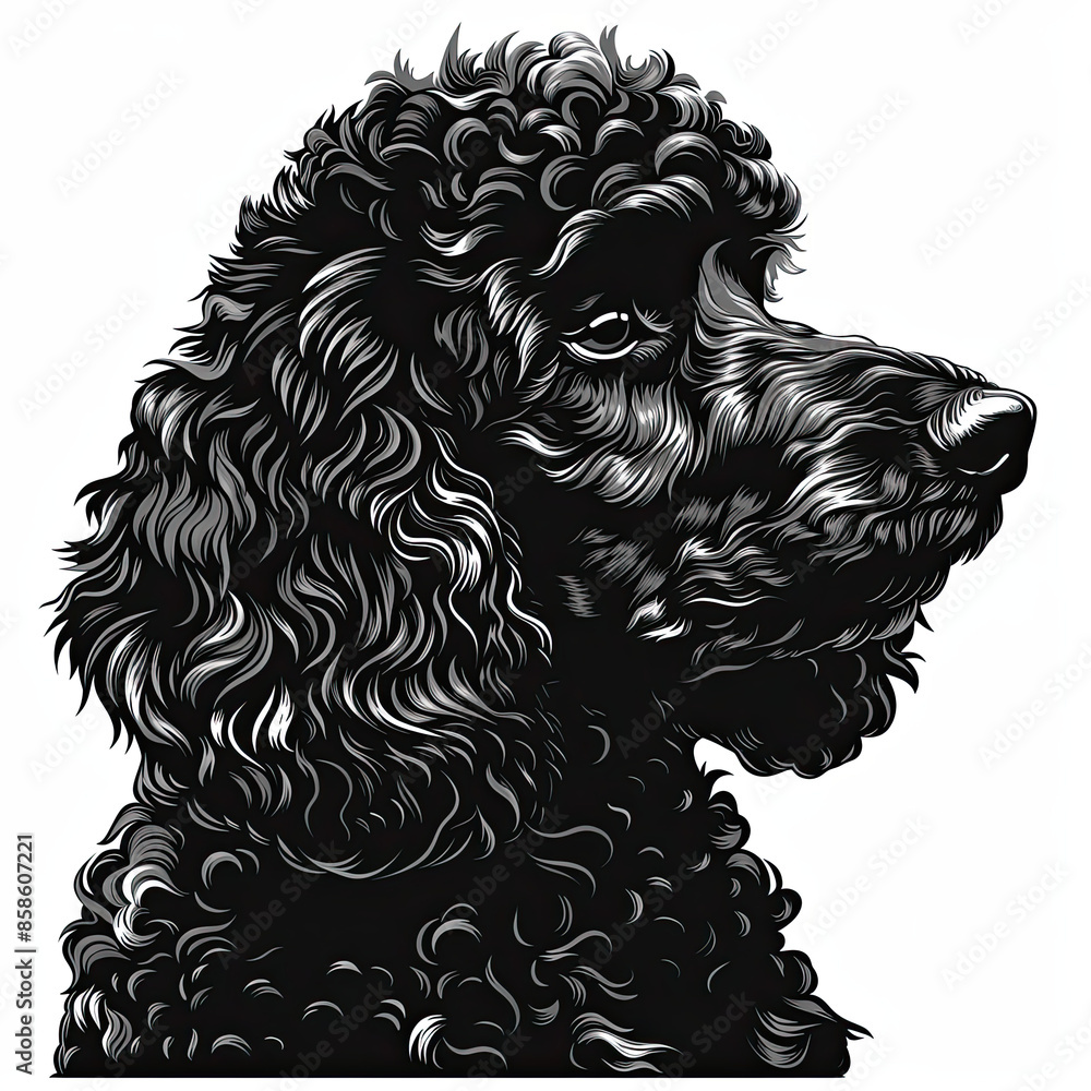 A black and white drawing of a poodle dog A black and white drawing of a poodle dog