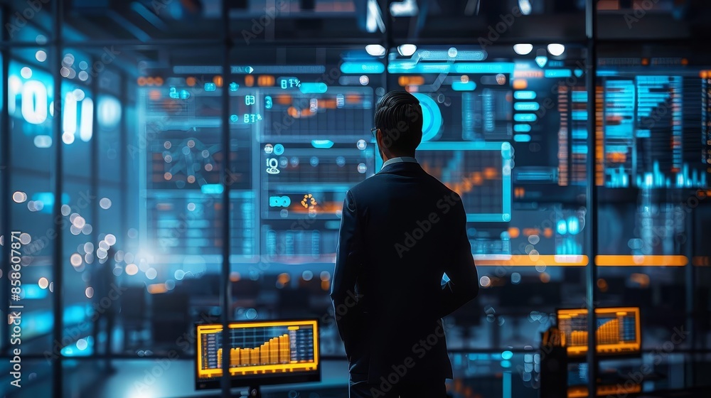 Liquidity manager using AI in modern office, high-tech financial tools, real-time cash flow monitoring, detailed planning, hyper-realistic, vibrant scene Liquidity manager using AI in modern office, high-tech financial tools, real-time cash flow monitoring, detailed planning, hyper-realistic, vibrant scene