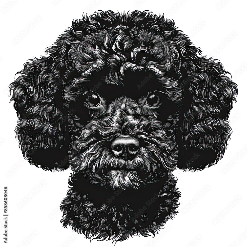 A black and white drawing of a poodle dog A black and white drawing of a poodle dog