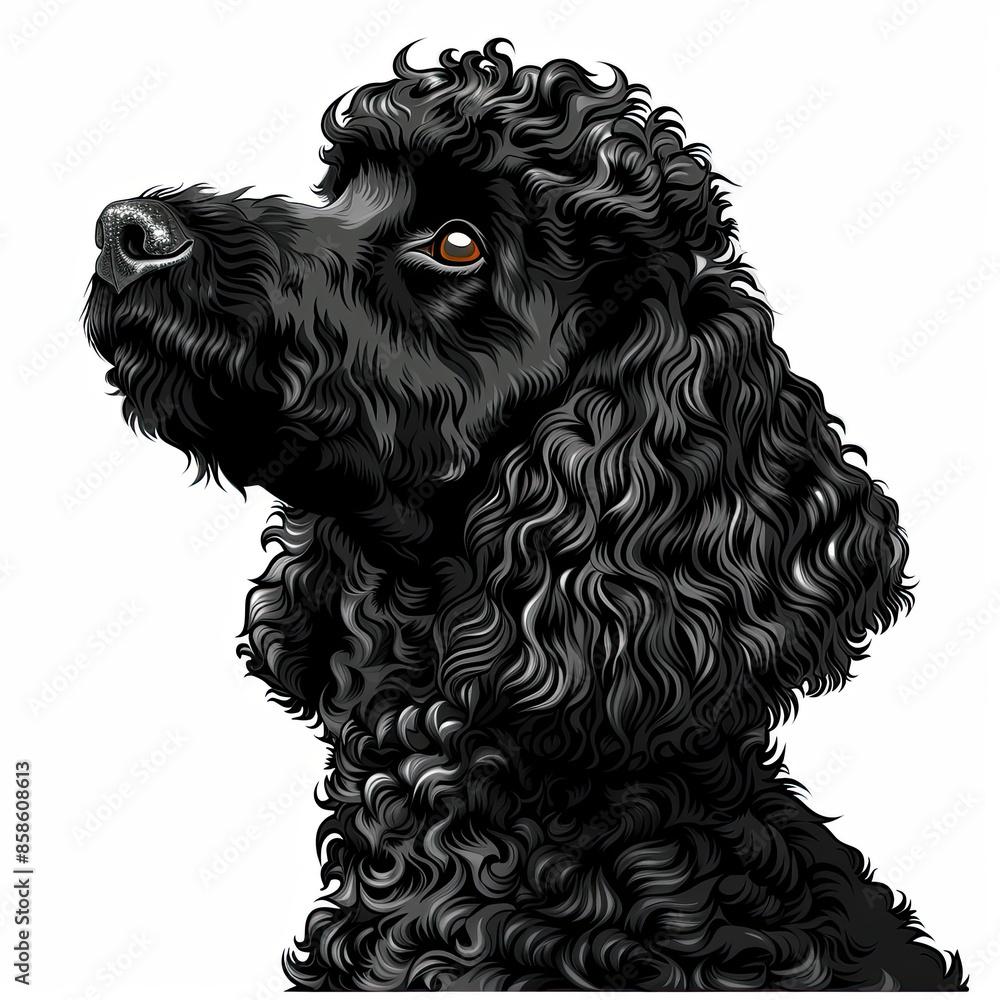 A black and white drawing of a poodle dog A black and white drawing of a poodle dog