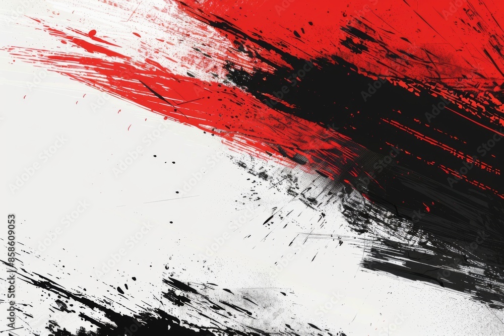 Expressive black and white watercolor painting with bold red and white accents. Abstract art concept. Expressive black and white watercolor painting with bold red and white accents. Abstract art concept.