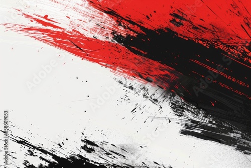 Expressive black and white watercolor painting with bold red and white accents. Abstract art concept.