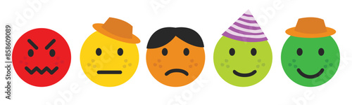 Rating emojis set in different colors.Vector illustration