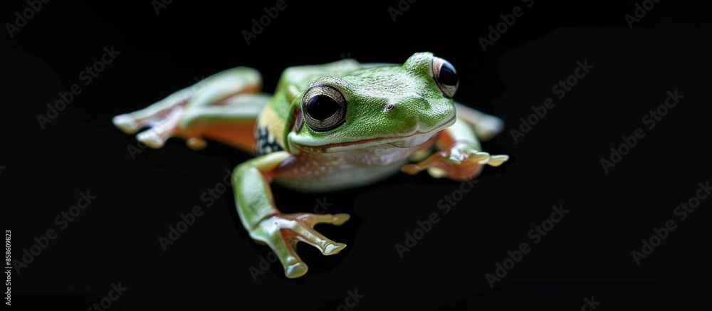 Green Tree Frog Close-Up on Black Background Green Tree Frog Close-Up on Black Background