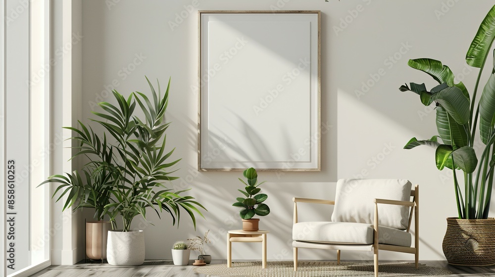 ISO A Paper Size Frame Mockup, Interior Design with House Background, 3D Render ISO A Paper Size Frame Mockup, Interior Design with House Background, 3D Render
