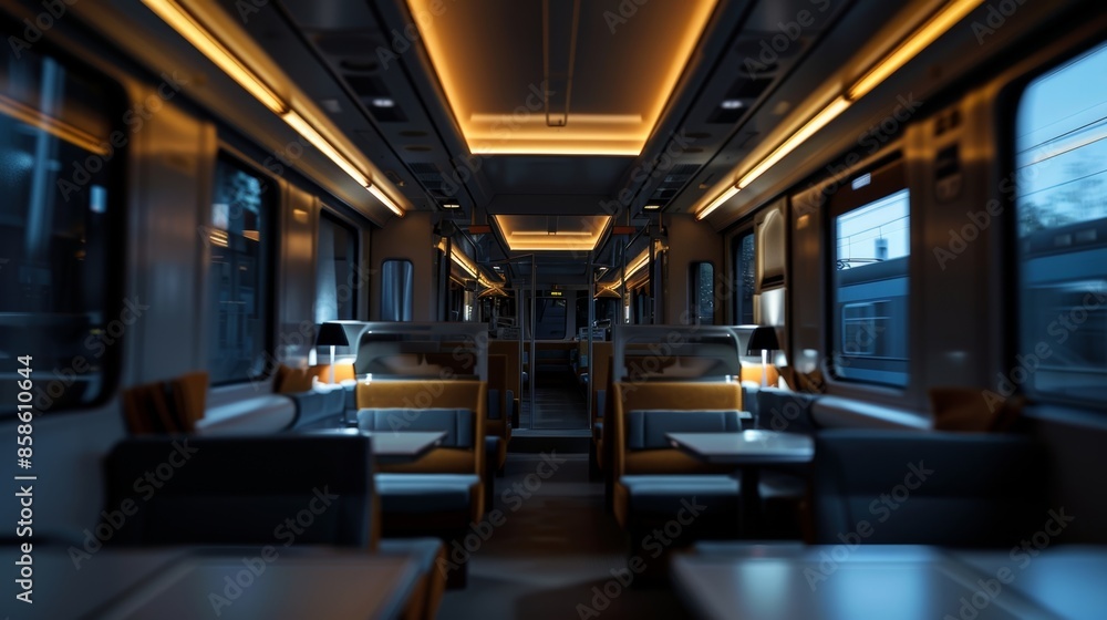 The soft lighting in the train cabin creates a cozy and inviting atmosphere. The soft lighting in the train cabin creates a cozy and inviting atmosphere.