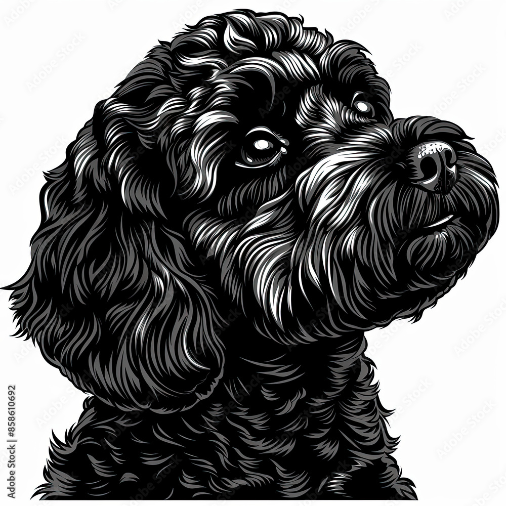 A black and white drawing of a poodle dog A black and white drawing of a poodle dog