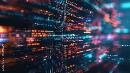 Wallpaper Mural Flowing lines of code on a digital interface with abstract holographic elements and geometric shapes. Torontodigital.ca