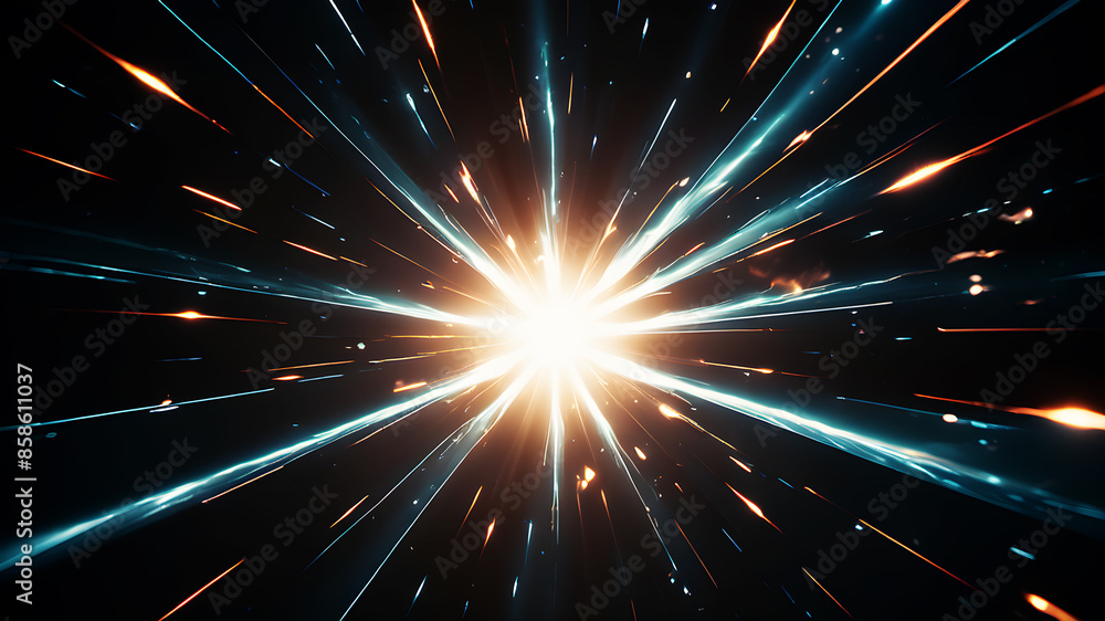Obraz premium Create an abstract background that evokes the feel of a celestial event, such as a starburst or supernova. Use bright, radiant light emanating from a central point, with rays of light extending outwar