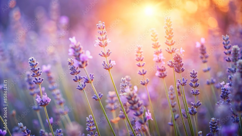 Naklejka premium Soft pale hues of lavender and peach blend harmoniously on a serene abstract background, evoking a sense of calming elegance and sophistication.,hd,8k