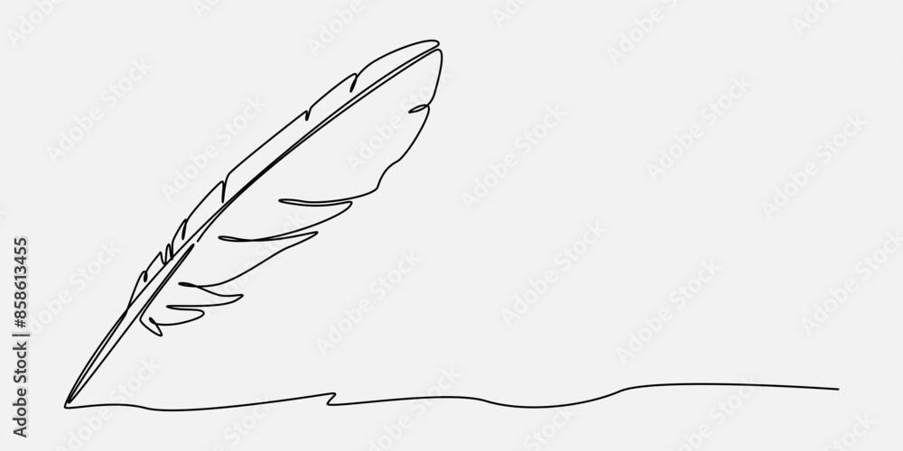 Continuous one line drawing of quill pen. Editable line. Isolated background. Vector illustration.